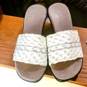 EUC Aerosols wedge sandals.  White and sliver details. Size 7 1/2 W.